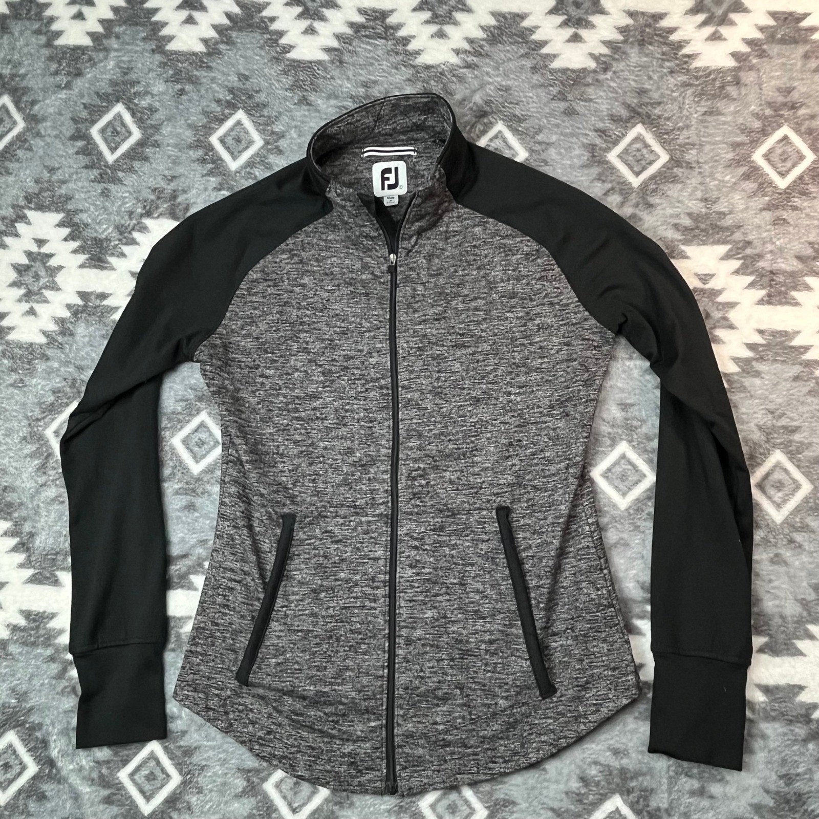 FootJoy Womens Full Zip Golf Jacket Space Dye Grey Black Performance Small FootJoy Womens Full Zip Golf Jacket Space Dye Grey Black Performance Small