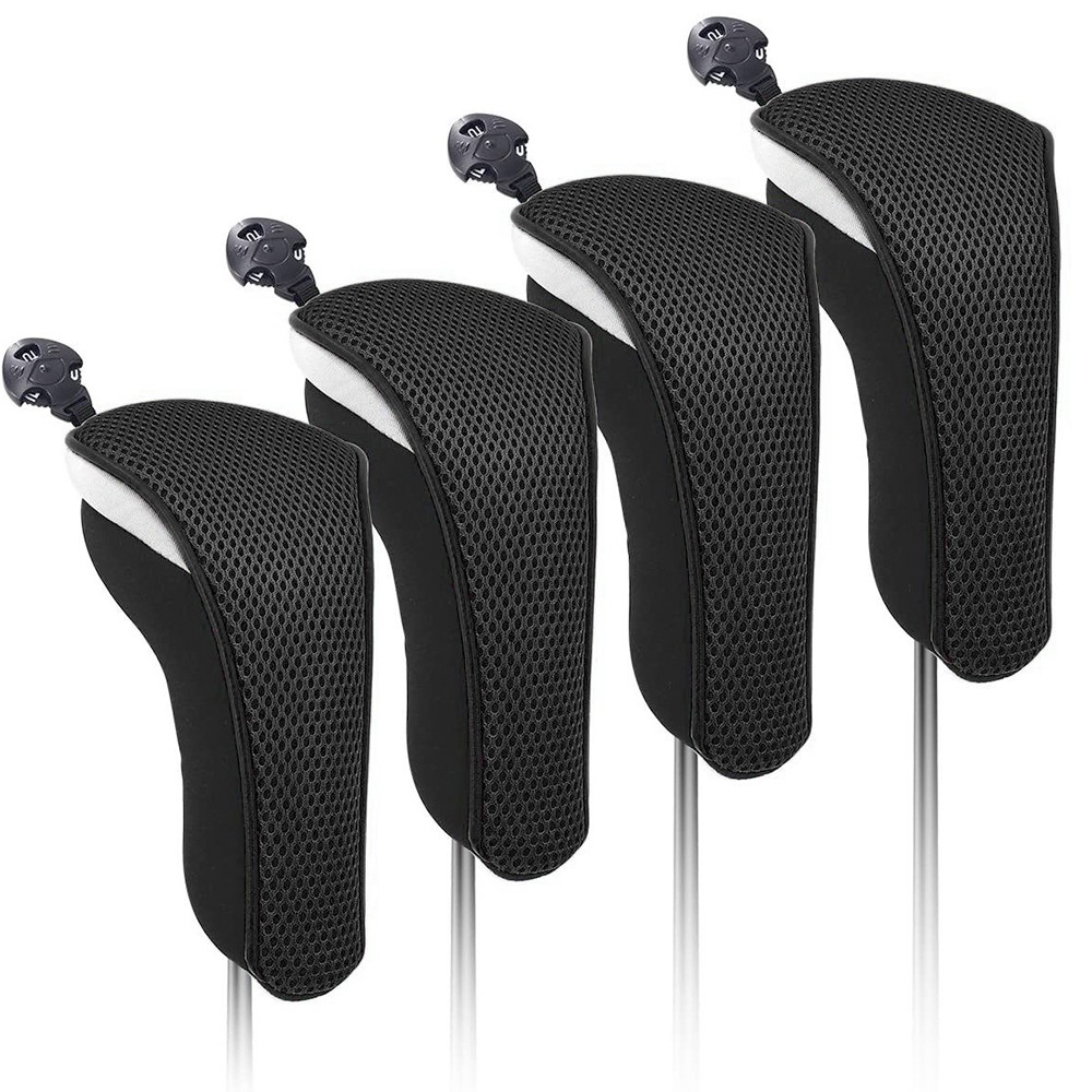 4 Pack Golf Club Head Covers Set w/ Interchangeable No.Tags for Hybrid & Utility
