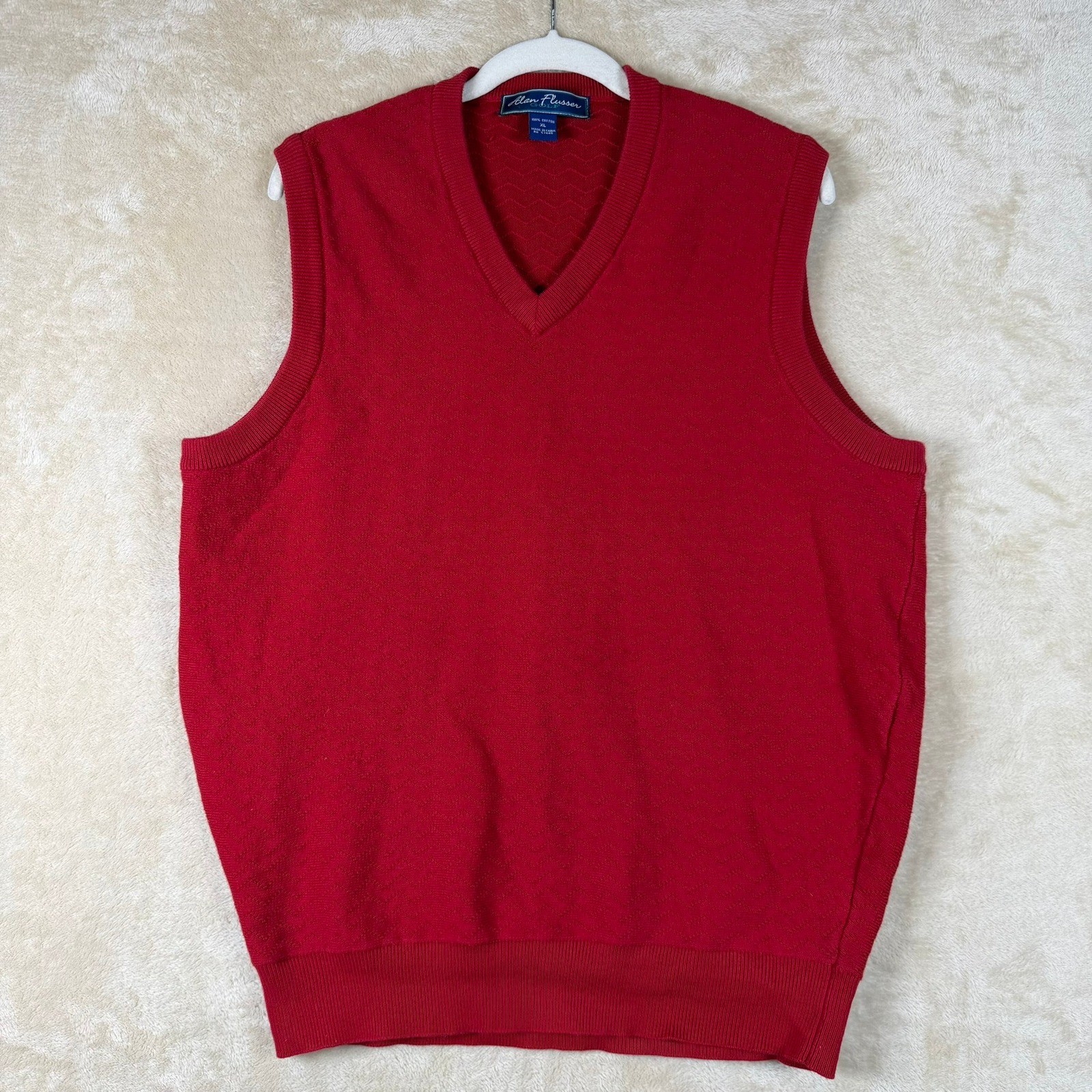 Alan Flusser Golf Men\'s Red V-Neck Textured Cotton Sweater Vest XL