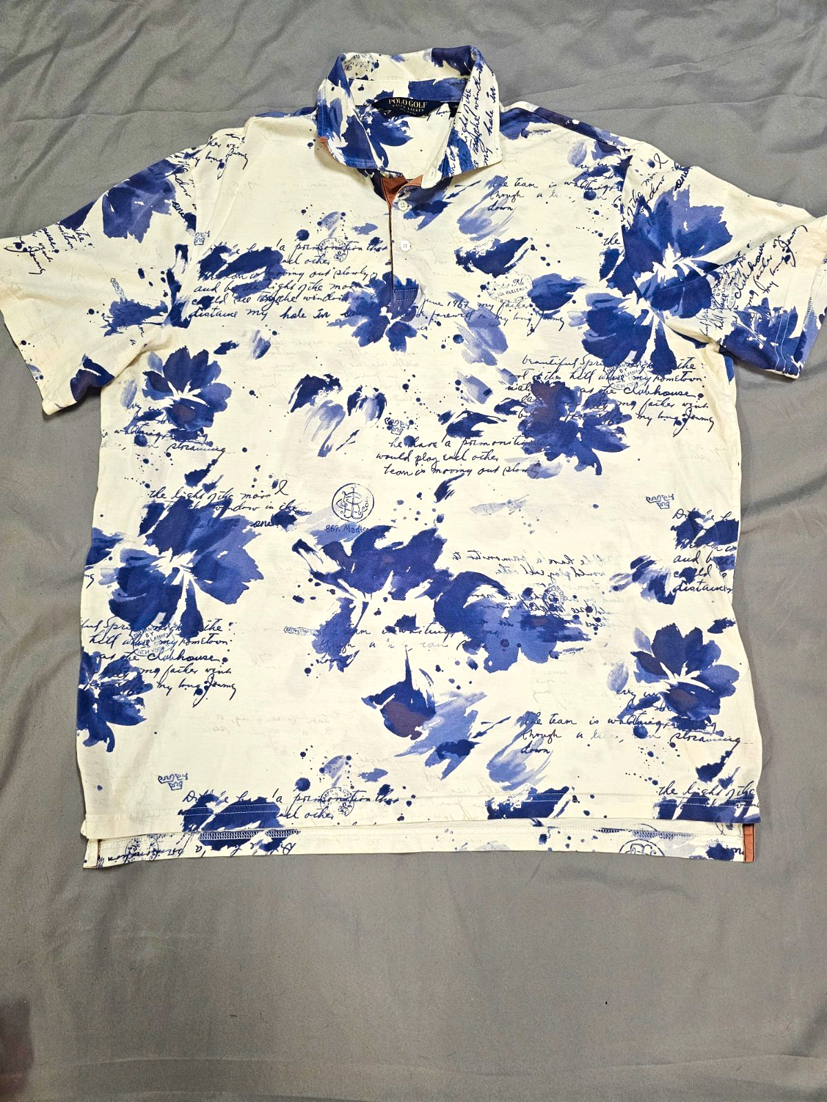 Polo Golf Ralph Lauren Men\'s Polo Shirt XL White/Blue Floral Short Sleeve XL TG
