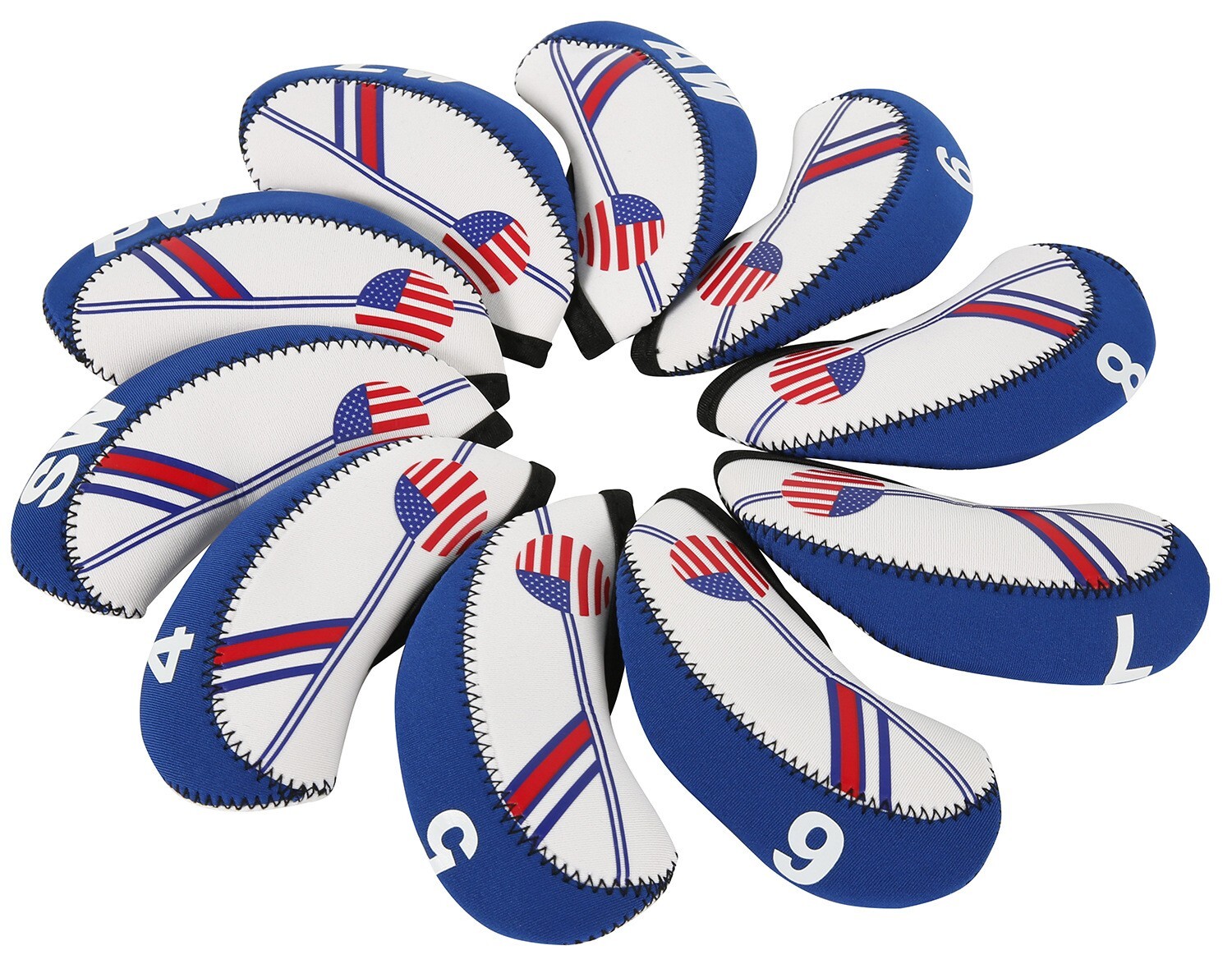 10 pcs Golf Head Cover Set Club Iron HeadCovers Protect set Neoprene US USA Flag