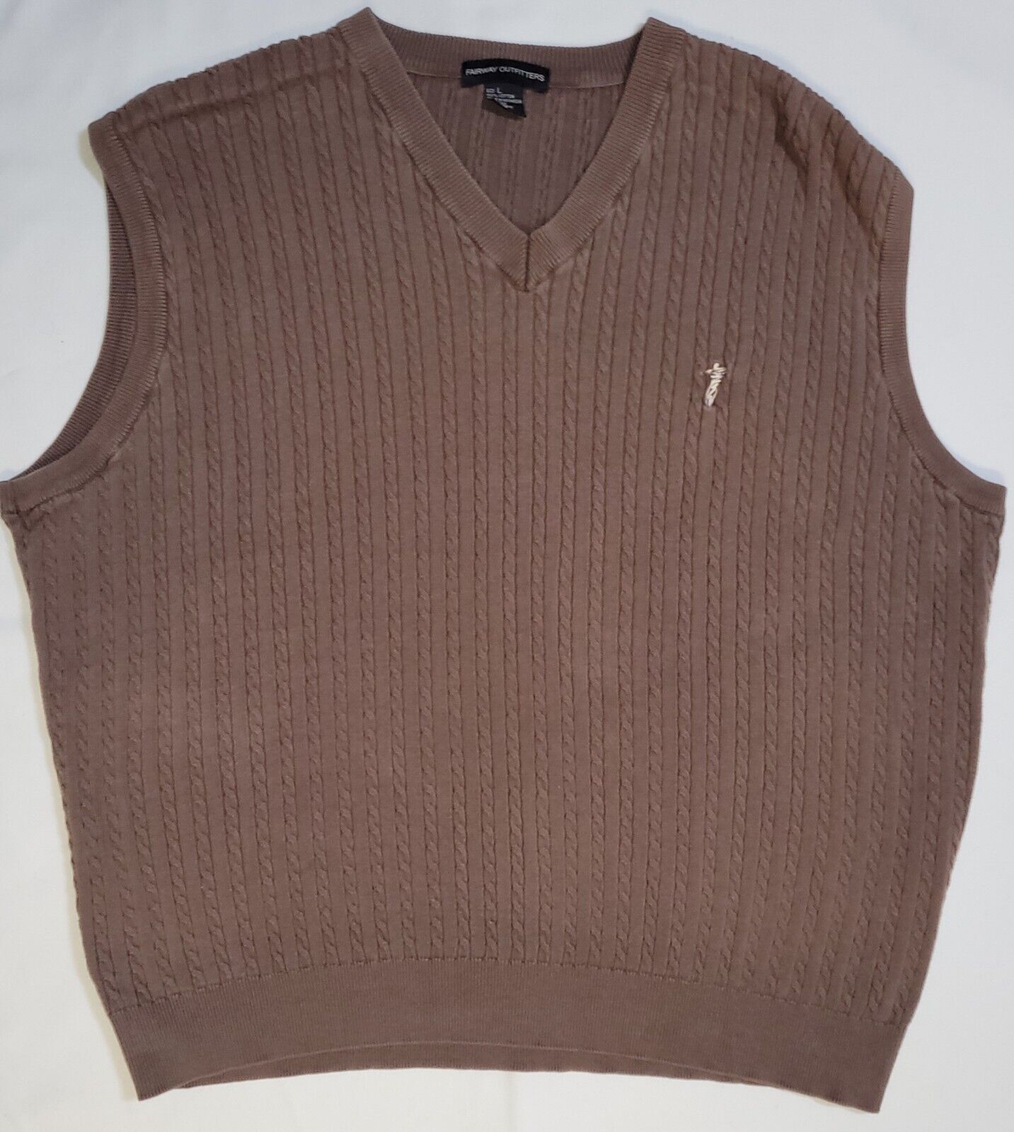 Mens Large Fairway Outfitters 100% Cotton Sweater Vest, Mini Cable Knit. Brown