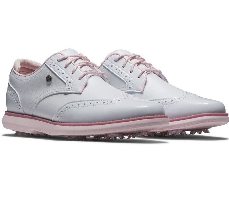 FOOTJOY WOMENS TRADITIONS WING TIP GOLF SHOES 97932 WHITE /PINK SIZE 9 (M) NEW FOOTJOY WOMENS TRADITIONS WING TIP GOLF SHOES 97932 WHITE /PINK SIZE 9 (M) NEW