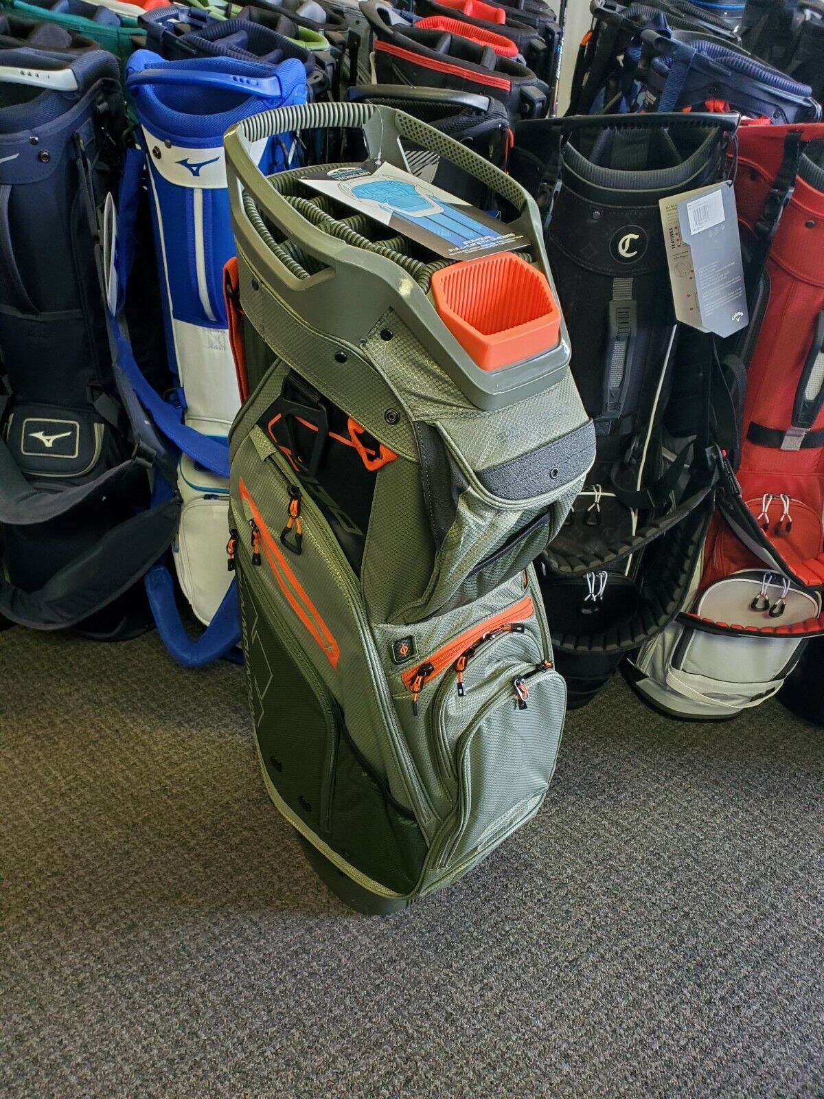 sun mountain c-130 14 way cart bag moss black inferno used, new for ...