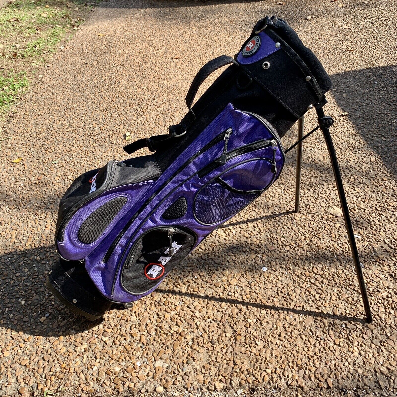 Ram Axial Golf Stand Bag. Youth Size. 32” Purple Black. Backpack Strap.
