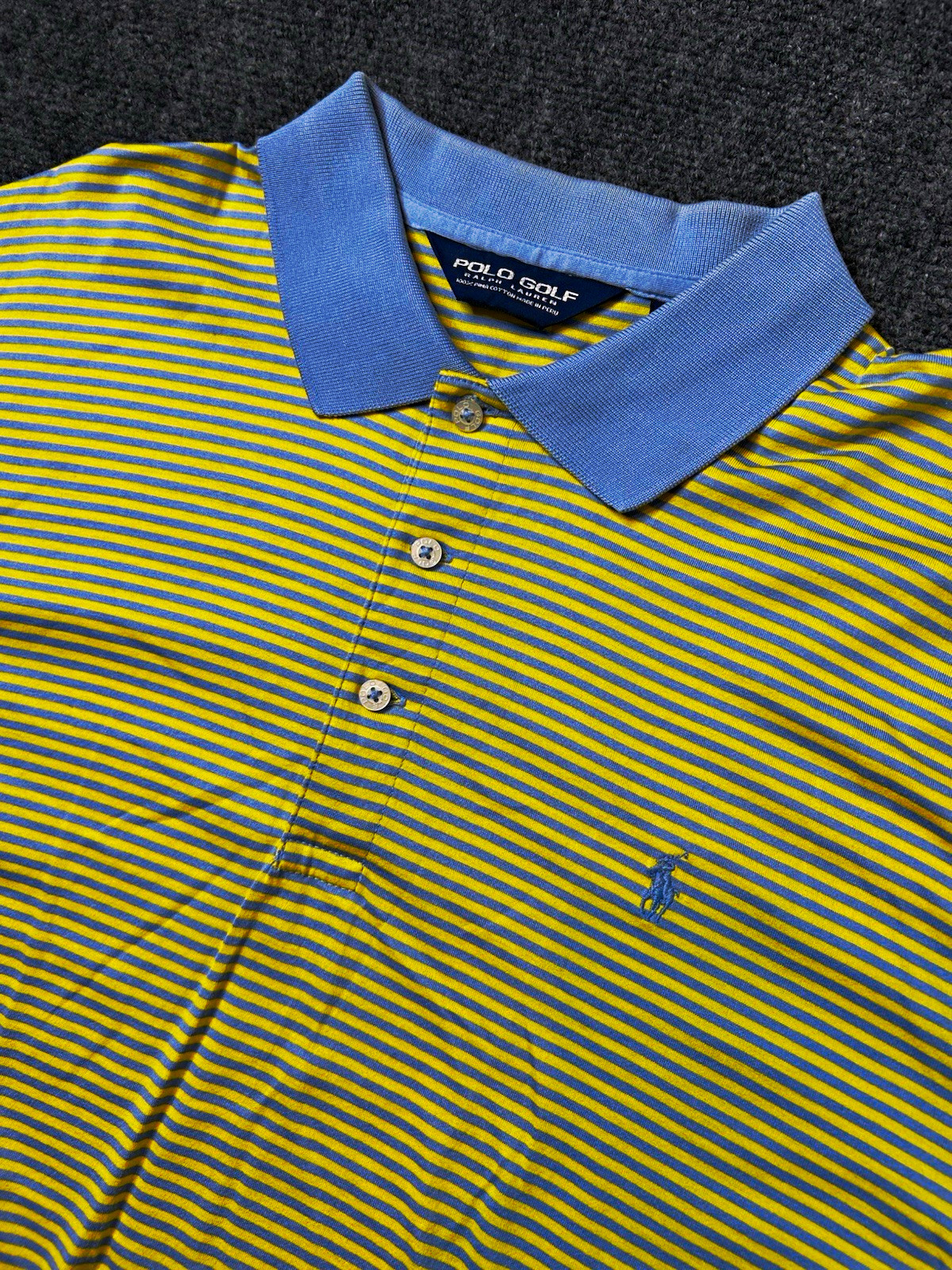 Polo Golf Ralph Lauren Custom Fit Pima Cotton Striped Polo Yellow/Blue L