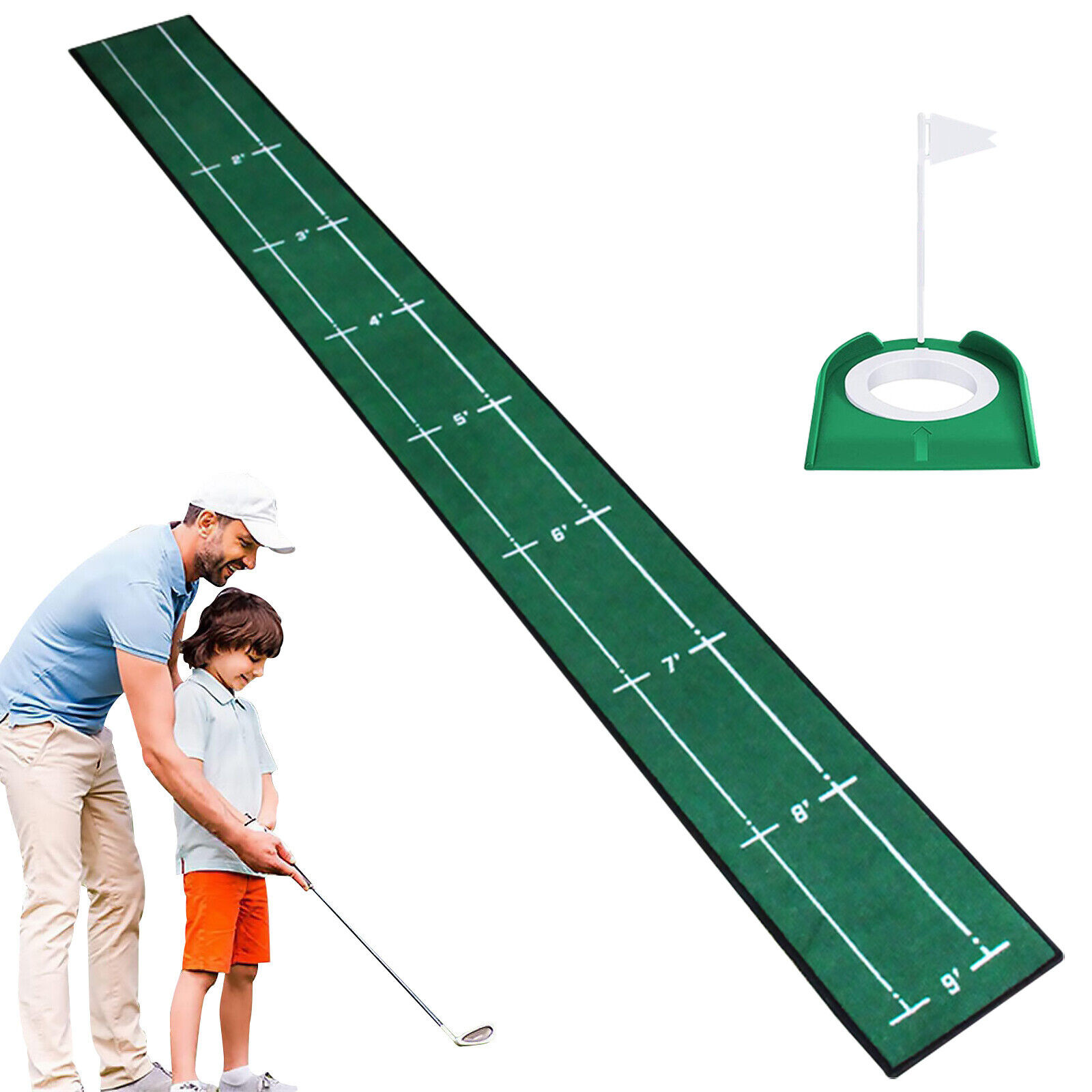 Putting Green Golf Mat with Putting Green Cup and Flag Anti-Slip Golf PuttingMat