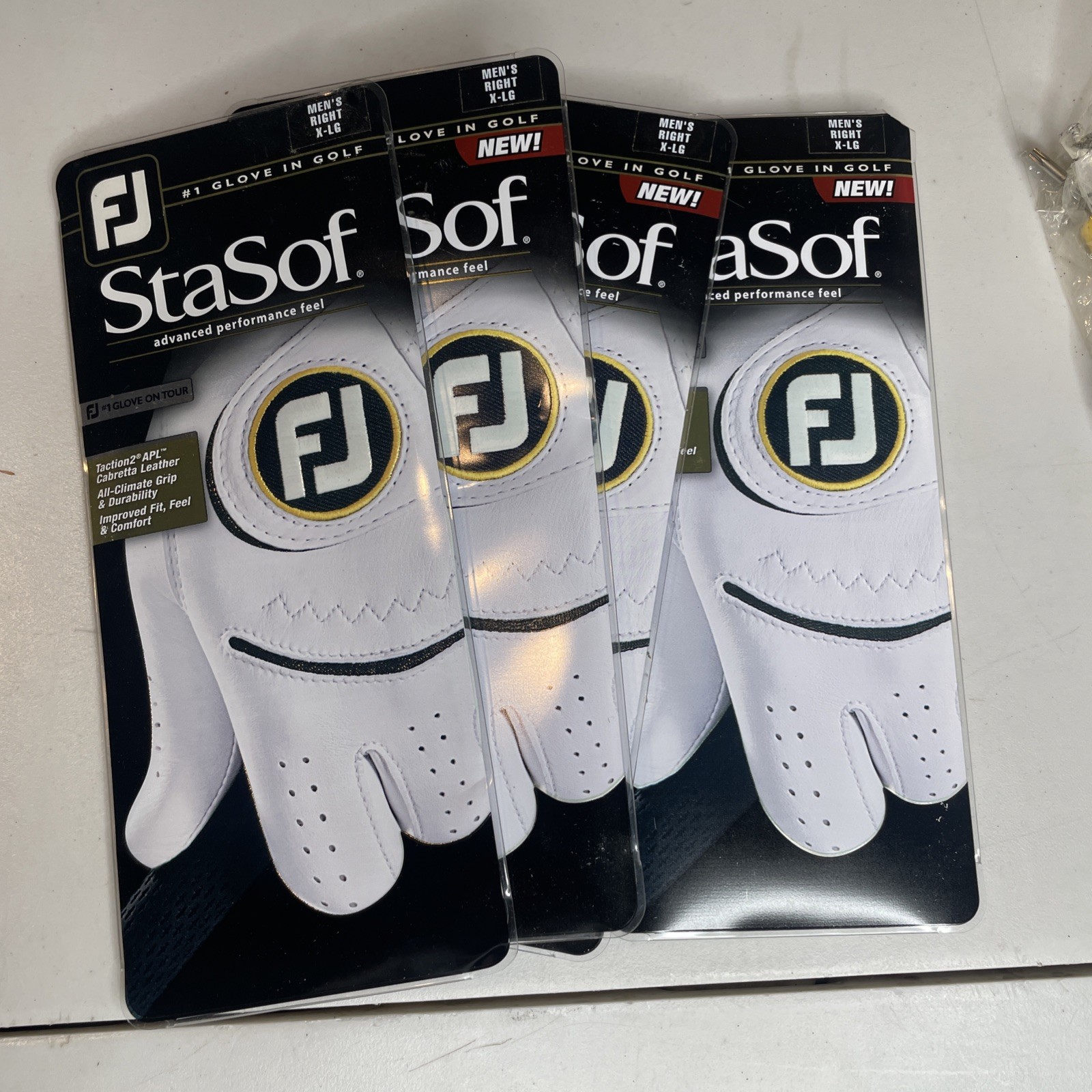 NEW (4) Footjoy StaSof Leather Men\'s XLARGE LH - RH Glove For Left Handed Golfer NEW (4) Footjoy StaSof Leather Men\'s XLARGE LH - RH Glove For Left Handed Golfer