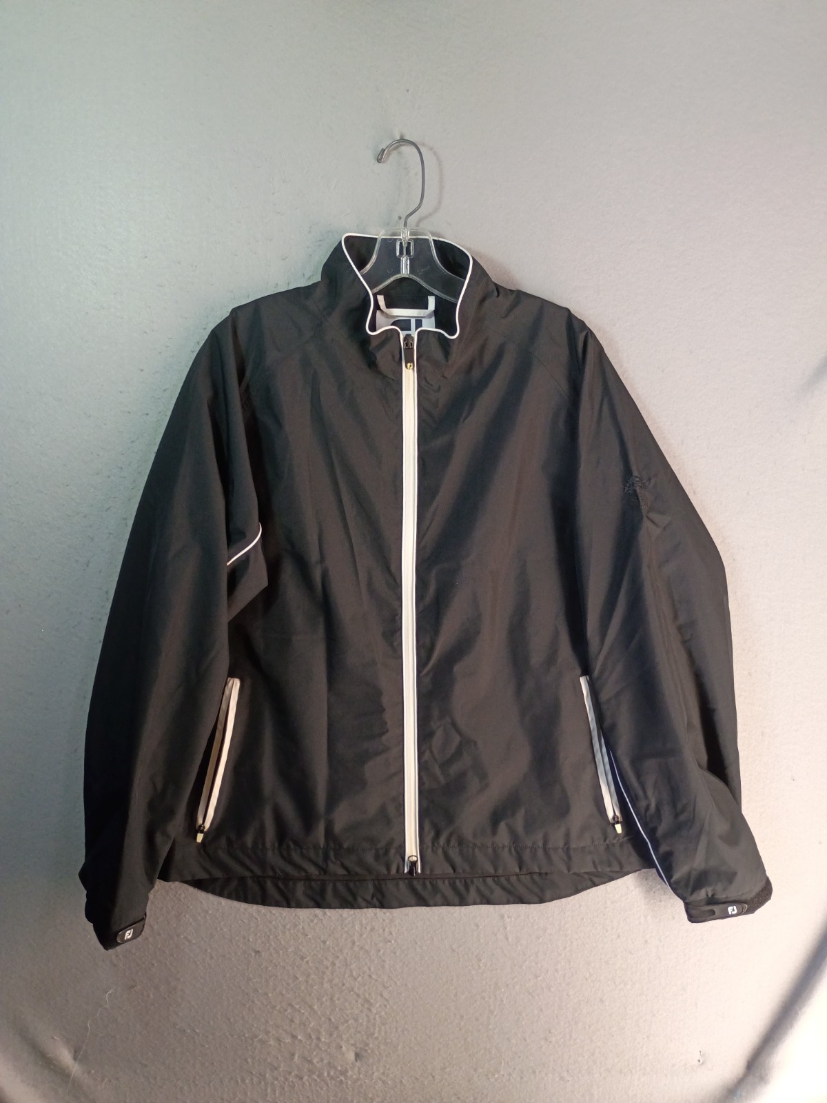 FootJoy DryJoys Jacket Womens Large Black White Full Zip Golf Rain Windbreaker FootJoy DryJoys Jacket Womens Large Black White Full Zip Golf Rain Windbreaker