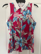 Golftini Womens Sleeveless Zip Collared Golf Polo Pink Floral Top Size M picture