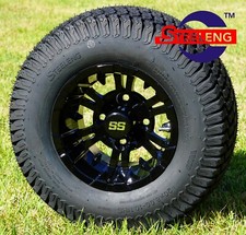 Golf Cart 10"x7" Black Vampire Wheels/rims And 20" Street/turf Tires (set Of 4)  picture