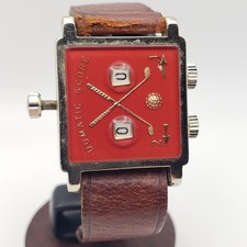Domatic Score Golf-sport Watch Red Vintage Swiss Made Leather Enameled picture