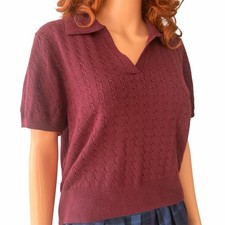 Olive +oak Burgundy Red Short Sleeve Collared Knit Top Golf Sweater Women's Xl picture