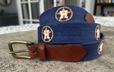 Smathers & Branson Houston Astros Needlepoint Belt Mlb Navy Leather Size 38 picture