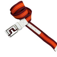 J.Lindeberg Belt Mens 36-41 Red Orange Striped Webbing Leather Golf Sport picture