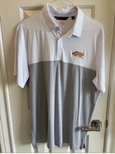 Travismathew Men's Xl White/gray Colorblock Embroidered Lsu Tiger Logo Golf Polo picture