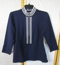 Nib Boston Proper Striped French Terry Hardware 1/2 Zipper Navy Women's Jacket S picture