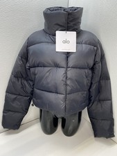 Alo Yoga Womens Puffer Jacket Black Size M Gold Rush Full Zip Cropped Nylon picture