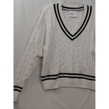 Walter Hagan Club House Tennis Sweater Women's Size X Large White Green Stripes picture