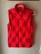Nike Golf Womens M Red Coral Argyle Print Puffer Full Zip Vest picture