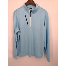 Footjoy Pullover Mens Large Light Blue Excellent 1/4 Zip Micro Stripe Golf Top picture