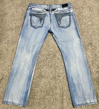 Robin's Jeans Mens Sz 42 Studded Denim Rhinestones Long Flap Pockets Distressed picture