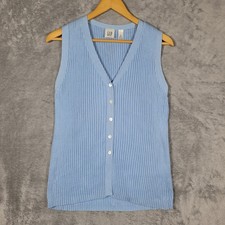 Vintage 90s Gap Sweater Vest Womens Medium Blue Ribbed Knit Button Front V-Neck picture