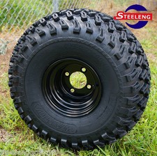 Golf Cart 8"x7" Black Steel Wheels And 22"x11'-8'' All Terrain Tires (set Of 4) picture