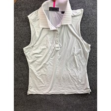G/fore Sleeveless Polo Womens Small White Pink Stripe Golf Performance Shirt picture