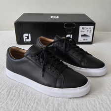 FootJoy FJ Court Golf Shoes Mens 11.5 Black White Leather Spikeless Open Box picture