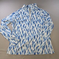 Lady Hagen Golf Shirt Xl Womens Blue White Ikat 1/4 Zip Long Sleeve Pullover picture