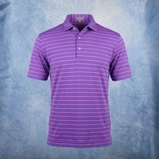 Peter Millar Summer Comfort Mens Medium Purple Pink Striped Golf Polo Shirt picture