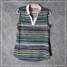 Jofit Polo M Striped Sleeveless Performance Quick Dry Golf Tennis Country Club picture