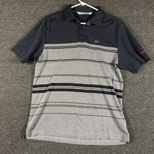 Travismathew Mens Medium Navy Blue Grey Striped Pima Cotton Blend Polo Shirt picture