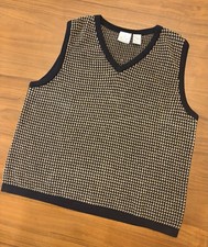 Vintage EP Pro Golf Sweater Vest Womens L Textured Black Gold Cotton Rayon 90s picture