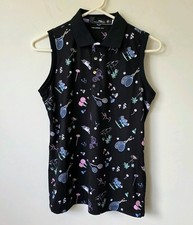 Ralph Lauren Rlx Golf Polo Women’s Sp Black Printed Sleeveless Tennis Top Euc picture