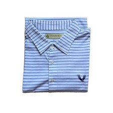 Donald Ross Valhalla Golf Club Polo Mens Xxl Blue White Striped Performance picture