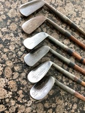 Antique Hickory Wood Shaft Golf 6 Club Gibson Uk Iron Set picture