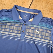 Puma Golf Polo Shirt Men's Medium Blue Dry Cell Graphic Stripe Short Sleeve picture