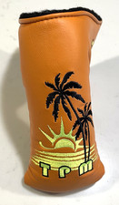 2 New T P Mills Orange Leather Putter Covers With Yellow And Black Embroidery picture
