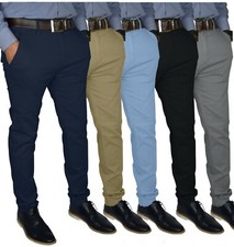 Mens Slim Fit Stretch Chino Trousers Casual Flat Front Flex Classic Full Pants picture