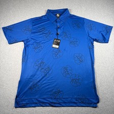 Footjoy Mens Jungle Leaf Print Lisle Golf Polo Shirt Blue 28042 Large Nwt picture
