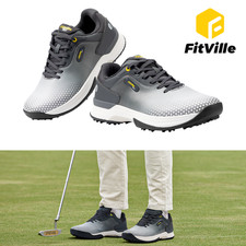 Fitville Men's Wide Spiked Golf Shoes Arch Support Water Resistant Non Slip Gray picture